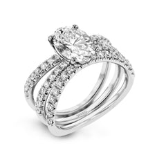 Oval-cut Engagement Ring & Matching Wedding Band in 18k Gold with Diamonds LR1083-OV WHITE 18K SET