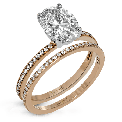 Oval-cut Engagement Ring & Matching Wedding Band in 18k Gold with Diamonds PR108-OV WHITE 18K SET