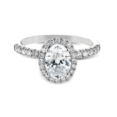 Oval-cut Halo Engagement Ring & Matching Wedding Band in 18K Gold with Diamonds MR2905 WHITE 18K SET