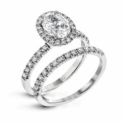 Oval-cut Halo Engagement Ring & Matching Wedding Band in 18K Gold with Diamonds MR2905 WHITE 18K SET