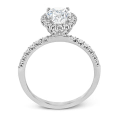 Oval-cut Halo Engagement Ring & Matching Wedding Band in 18K Gold with Diamonds MR2905 WHITE 18K SET