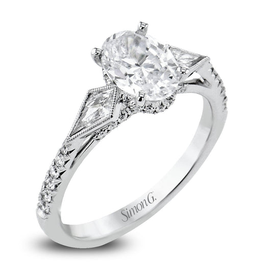 Oval-Cut Three-Stone Engagement Ring In 18k White Gold With Diamonds LR2976 WHITE 18K SEMI WHITE