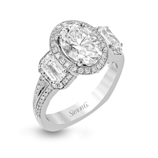 Oval-Cut Three-Stone Halo Engagement Ring In 18k Gold With Diamonds TR446-OV WHITE 18K SEMI