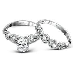 Oval-cut Trellis Engagement Ring & Matching Wedding Band in 18k Gold with Diamonds TR473-OV WHITE 18K SET