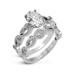 Oval-cut Trellis Engagement Ring & Matching Wedding Band in 18k Gold with Diamonds TR473-OV WHITE 18K SET