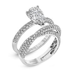 Pear-cut Criss-cross Engagement Ring & Matching Wedding Band in 18k Gold with Diamonds MR1577-PR WHITE 18K SET