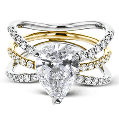 Pear-cut Engagement Ring & Matching Wedding Band in 18k Gold with Diamonds LR1083-PR WHITE 18K SET