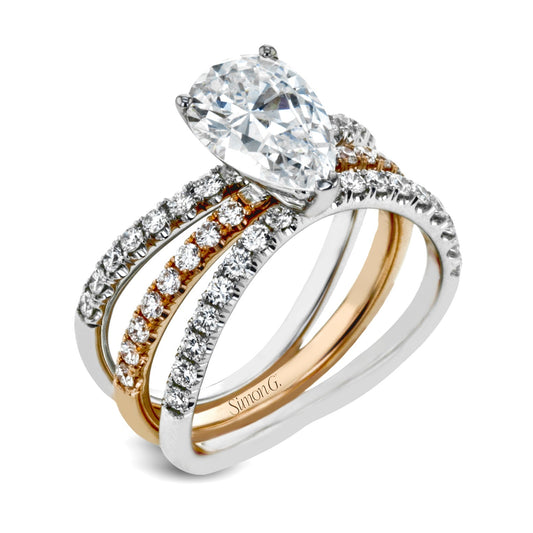 Pear-cut Engagement Ring & Matching Wedding Band in 18k Gold with Diamonds LR1083-PR WHITE 18K SET