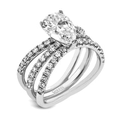 Pear-cut Engagement Ring & Matching Wedding Band in 18k Gold with Diamonds LR1083-PR WHITE 18K SET