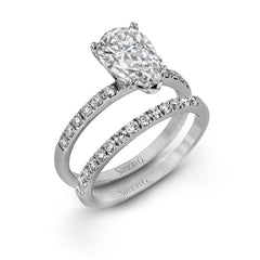 Pear-cut Engagement Ring & Matching Wedding Band in 18k Gold with Diamonds MR1686-PR WHITE 18K SET