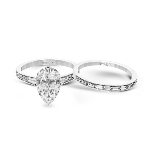 Pear-cut Engagement Ring & Matching Wedding Band in 18k Gold with Diamonds MR2220-PR_WHITE_18K_SET