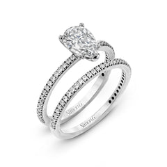 Pear-cut Engagement Ring & Matching Wedding Band in 18k Gold with Diamonds PR108-PR WHITE 18K SET