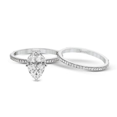 Pear-cut Engagement Ring & Matching Wedding Band in 18k Gold with Diamonds PR108-PR WHITE 18K SET