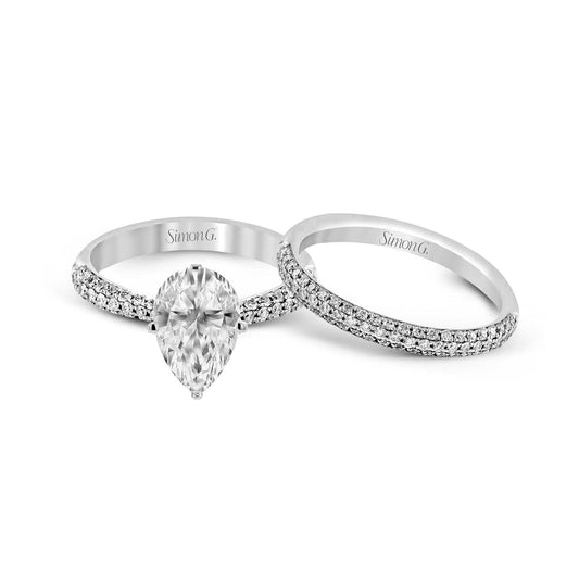 Pear-cut Engagement Ring & Matching Wedding Band in 18k Gold with Diamonds TR431-PR WHITE 18K SET