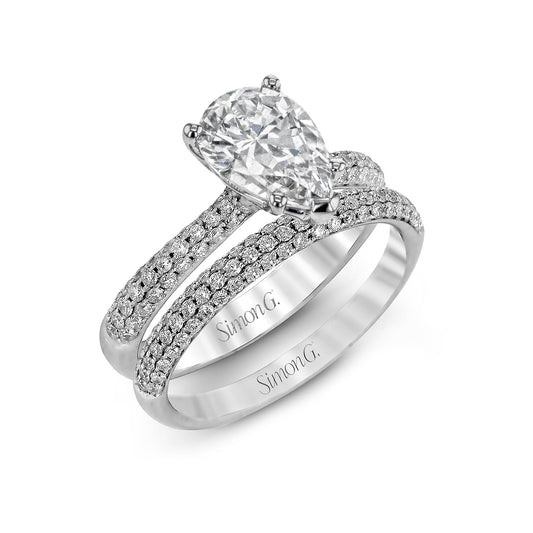 Pear-cut Engagement Ring & Matching Wedding Band in 18k Gold with Diamonds TR431-PR WHITE 18K SET
