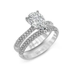 Pear-cut Engagement Ring & Matching Wedding Band in 18k Gold with Diamonds TR431-PR WHITE 18K SET