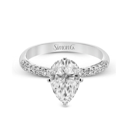 Pear-cut Engagement Ring & Matching Wedding Band in 18k Gold with Diamonds TR431-PR WHITE 18K SET