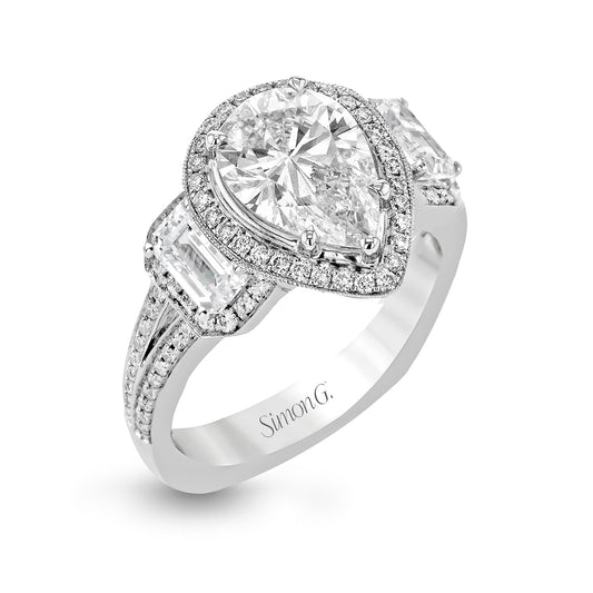 Pear-Cut Three-Stone Halo Engagement Ring In 18k Gold With Diamonds TR446-PR WHITE 18K SEMI