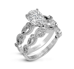 Pear-cut Trellis Engagement Ring & Matching Wedding Band in 18k Gold with Diamonds TR473-PR WHITE 18K SET