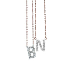 Personalized Initial Pendant Necklace in 18k Gold with Diamonds T-21 WHITE 18K X WHITE