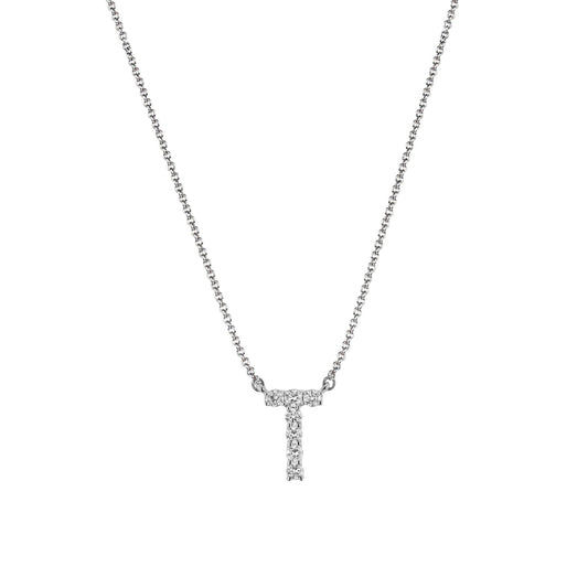 Personalized Initial Pendant Necklace in 18k Gold with Diamonds T-21 WHITE 18K X WHITE