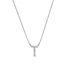 Personalized Initial Pendant Necklace in 18k Gold with Diamonds T-21 WHITE 18K X WHITE