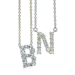 Personalized Initial Pendant Necklace in 18k Gold with Diamonds T-21 WHITE 18K X WHITE