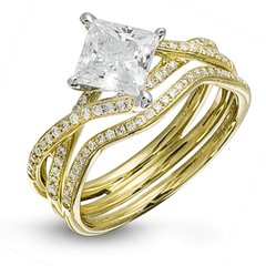 Princess-cut Criss-cross Engagement Ring & Matching Wedding Band in 18k Gold with Diamonds MR1395 WHITE 18K SET