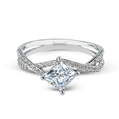 Princess-cut Criss-cross Engagement Ring & Matching Wedding Band in 18k Gold with Diamonds MR1395 WHITE 18K SET