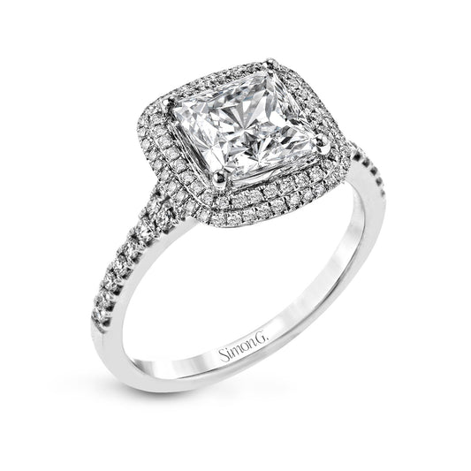 Princess-Cut Double-Halo Engagement Ring In 18k Gold With Diamonds MR2884-PC WHITE 18K SEMI