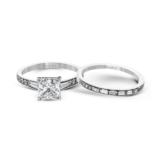 Princess-cut Engagement Ring & Matching Wedding Band in 18k Gold with Diamonds MR2220-PC_WHITE_18K_SET