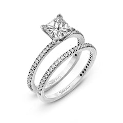 Princess-cut Engagement Ring & Matching Wedding Band in 18k Gold with Diamonds PR108-PC WHITE 18K SET