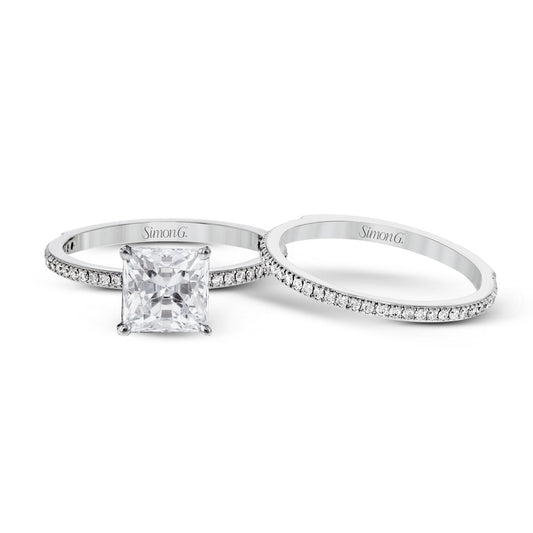 Princess-cut Engagement Ring & Matching Wedding Band in 18k Gold with Diamonds PR108-PC WHITE 18K SET