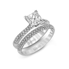 Princess-cut Engagement Ring & Matching Wedding Band in 18k Gold with Diamonds TR431-PC WHITE 18K SET