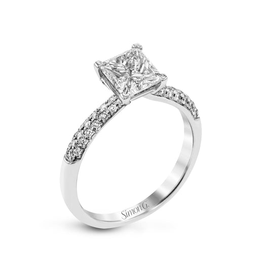 Princess-cut Engagement Ring & Matching Wedding Band in 18k Gold with Diamonds TR431-PC WHITE 18K SET