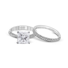 Princess-cut Engagement Ring & Matching Wedding Band in 18k Gold with Diamonds TR431-PC WHITE 18K SET