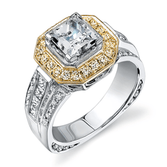 Princess-Cut Halo Engagement Ring in 18k Gold with Diamonds NR109-A WHITE 18K SEMI