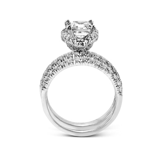 Princess-cut Halo Engagement Ring & Matching Wedding Band in 18k Gold with Diamonds MR2132-PC_WHITE_18K_SET