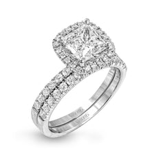 Princess-cut Halo Engagement Ring & Matching Wedding Band in 18k Gold with Diamonds MR2132-PC_WHITE_18K_SET