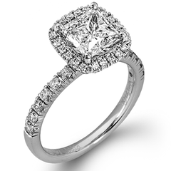 Princess-cut Halo Engagement Ring & Matching Wedding Band in 18k Gold with Diamonds MR2132-PC_WHITE_18K_SET