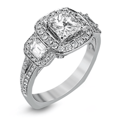 Princess-Cut Three-Stone Halo Engagement Ring In 18k Gold With Diamonds TR446-PC WHITE 18K SEMI