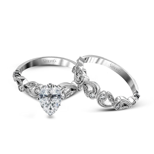 Princess-cut Trellis Engagement Ring & Matching Wedding Band in 18k Gold with Diamonds TR473-PC WHITE 18K SET