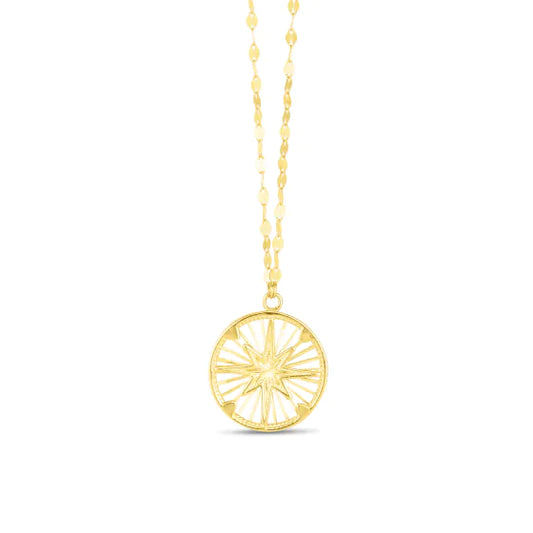 Yellow Gold Diamond Cut/ Textured Mirror Chain Medallions Necklace