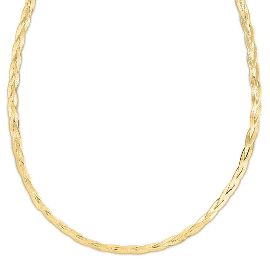 Yellow Gold Diamond Cut/ Textured Braided Herringbone Necklace