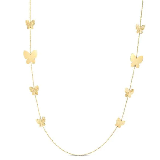 Yellow Gold Diamond Cut/ Textured Papillon Necklace