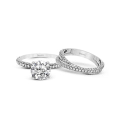 Round-cut Criss-cross Engagement Ring & Matching Wedding Set in 18k Gold with Diamonds MR1577-D WHITE 18K SET