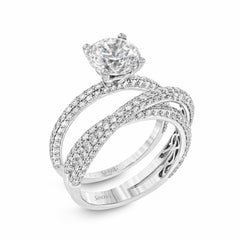 Round-cut Criss-cross Engagement Ring & Matching Wedding Set in 18k Gold with Diamonds MR1577-D WHITE 18K SET