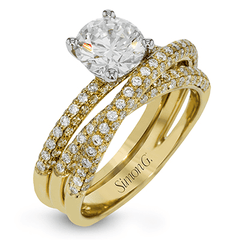 Round-cut Criss-cross Engagement Ring & Matching Wedding Set in 18k Gold with Diamonds MR1577-D WHITE 18K SET