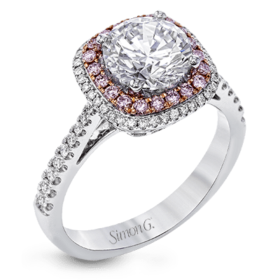 Round-Cut Double Halo Engagement Ring in 18k Gold with Diamonds MR2827 WHITE-ROSE 18K SEMI WHITE-ROSE