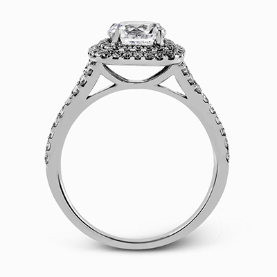 Round-cut Double-Halo Engagement Ring & Matching Wedding Band in 18k Gold with Diamonds MR2459 WHITE 18K SET